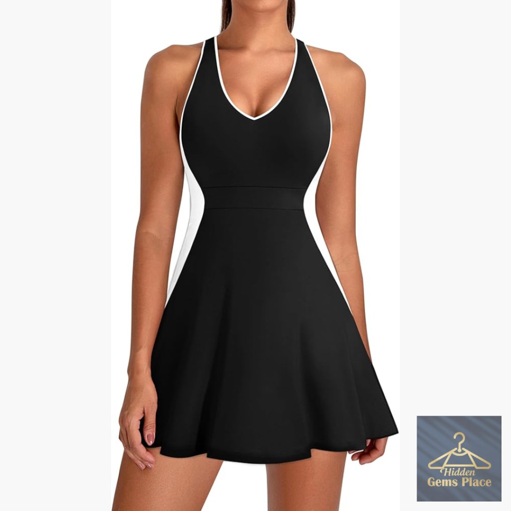 Athletic Tennis Dress Built-In Bra Racerback High Waist Mini Workout
